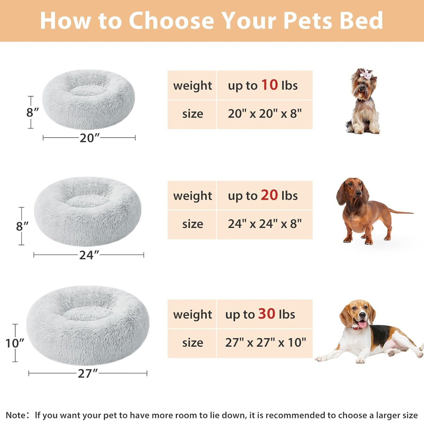 round Calming Small Dog Bed Cat Bed for Comfy Sleeping, Cute Washable Puppy Bed with Fluffy Plush, Faux Fur anti Anxiety Pet Bed Donut Cuddler (24 X 24 X 8 Inch, Light Grey)